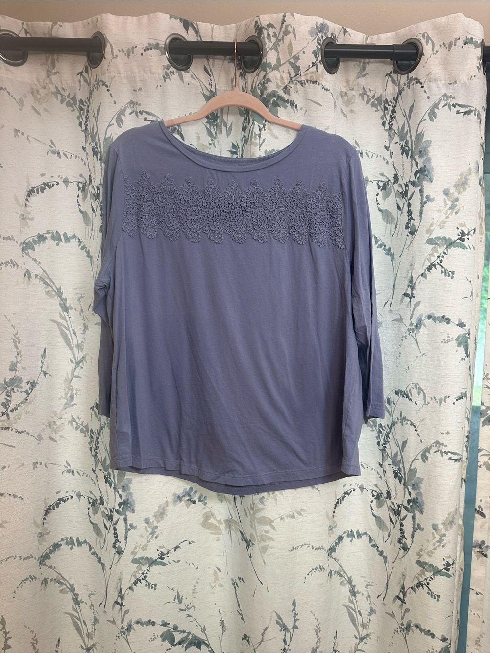 LOFT Blue Lace-Yoke Long Sleeve Top